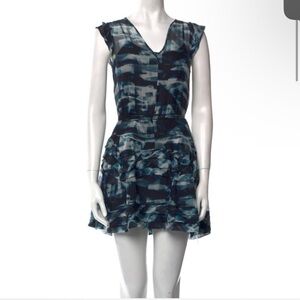 NWOT Theory Blue and Black Mini Dress with Tie Belt Sz XS